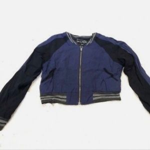We the Free People Vintage Retro Crop Light Weight Jacket Bomber Blue Gray XS
